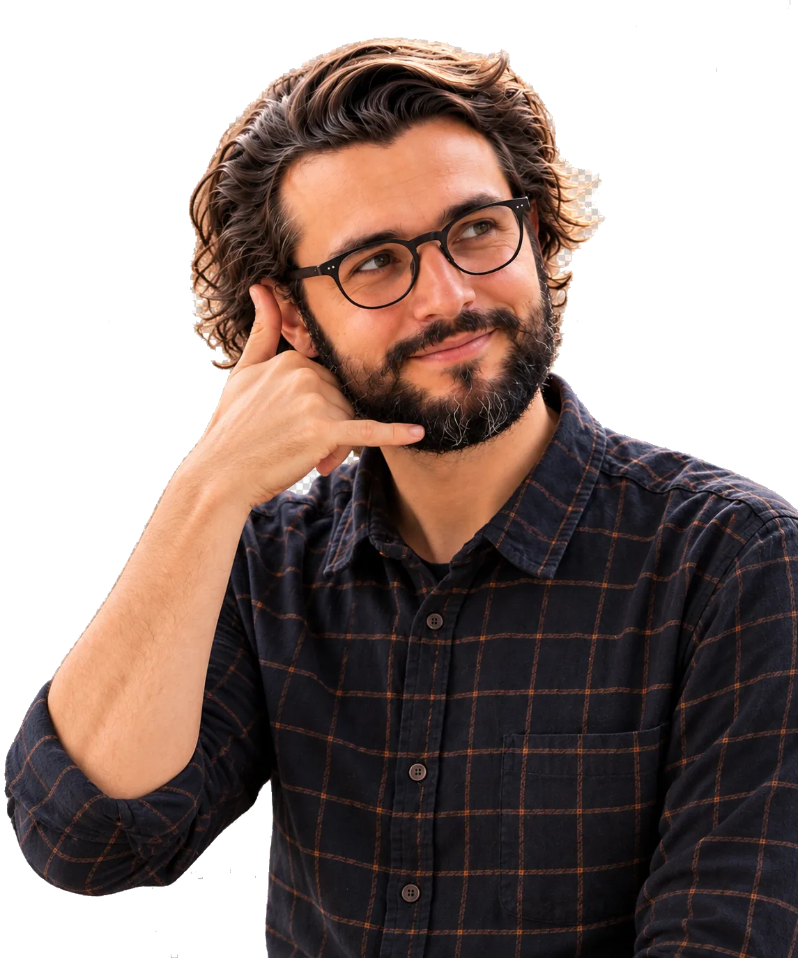 Rémi Reguin, fondateur de l’Agence Regar, faisant le geste d’un appel téléphonique